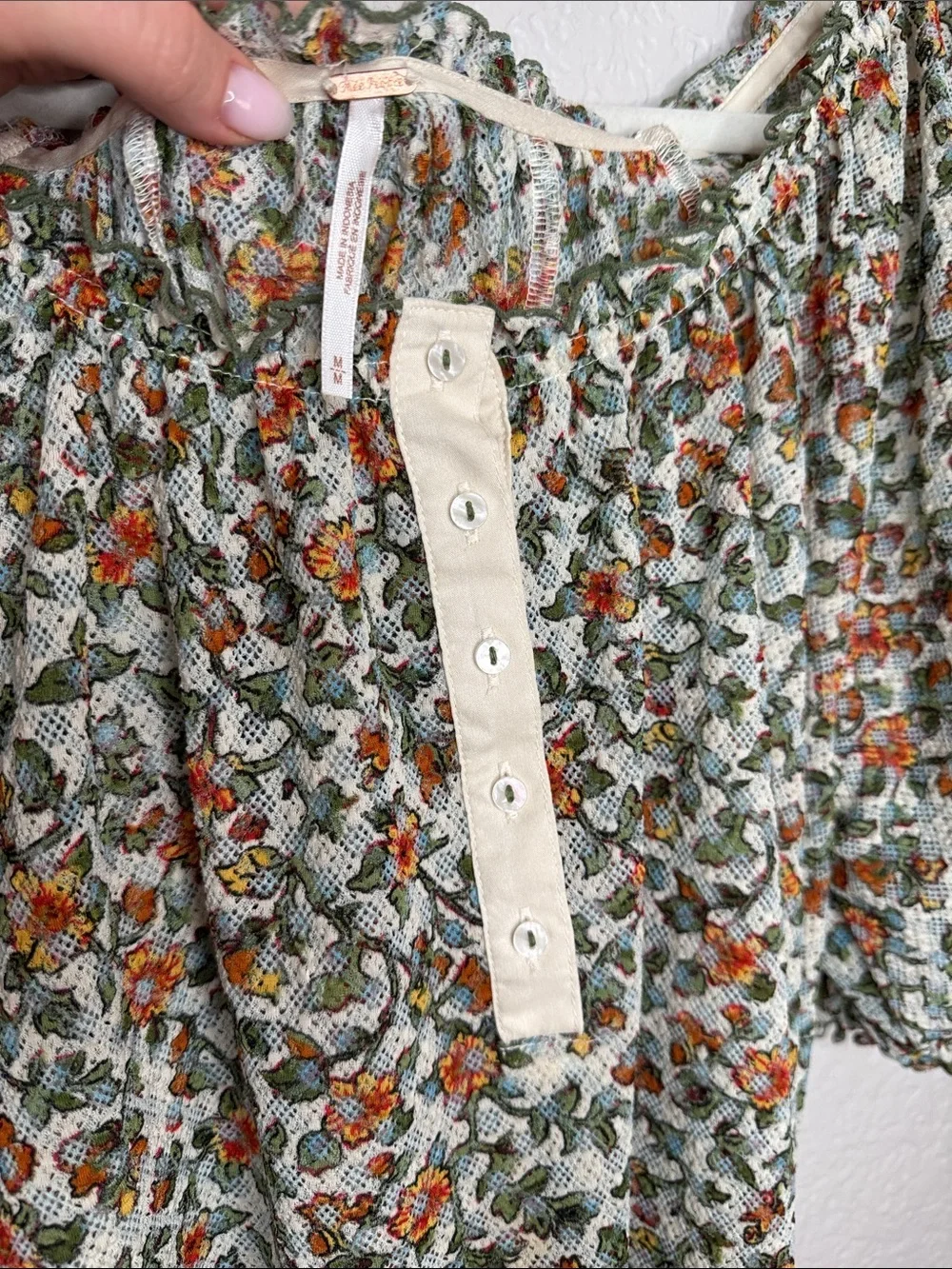 Free People Astra Peasant Top Floral Daisy Medium Summer Lightweight